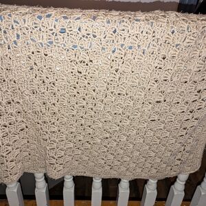 Vintage Handmade Elegant Cream Crochet Throw Blanket Lap Blanket Couch Blanket